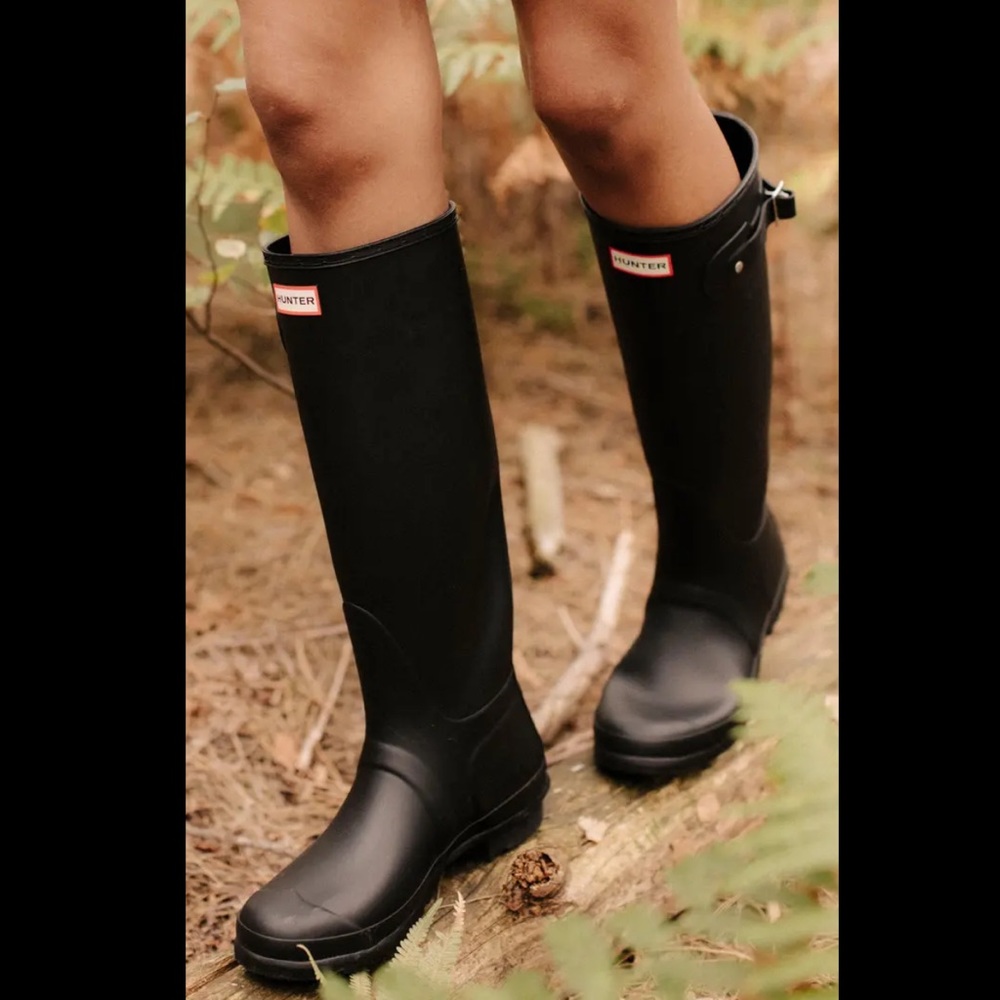Tall black hunter rain boots